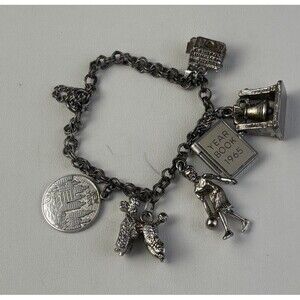 Vintage Sterling Silver 7” CurbLink Charm Bracelet 2 Wells Sterling Locket 3 DFA